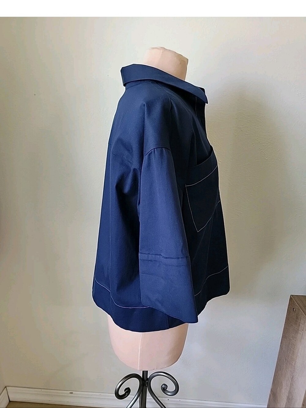 Chicos Blue Classic Navy Blue Short Sleeve BoxyTop - Picture 8 of 14